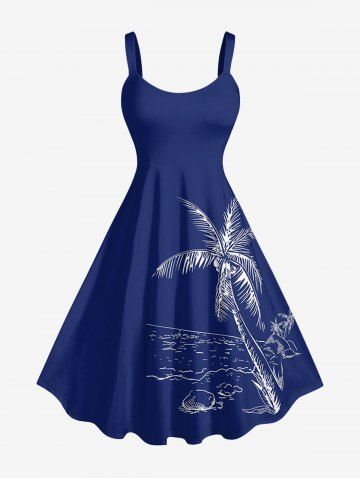 Robe débardeur hawaïenne imprimée cocotiers grande taille - BLUE - M