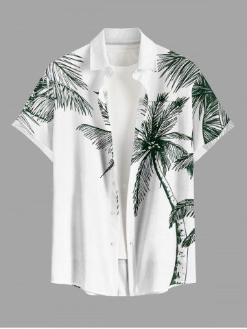 Chemise hawaïenne à imprimé cocotier et poches boutonnées grande taille pour homme - WHITE - XL