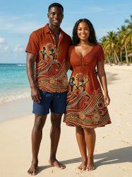 African Printed Matching Couple Outfit Ethnic Pattern Dancer Hawaiian Set -  