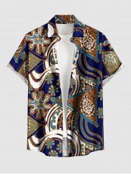 Chemise à poches boutonnées à imprimé géométrique ethnique grande taille pour hommes - Bleu Marine S