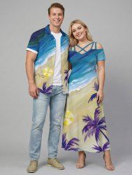 Coconut Tree Sea Beach Print Plus Size Matching Hawaii Beach Outfit For Couples -  