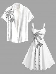 Ensemble de plage hawaïen assorti grande taille à imprimé cocotier pour couples - Blanc 