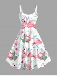Robe débardeur hawaïenne grande taille à imprimé tropical flamants roses et feuilles - Blanc 1X