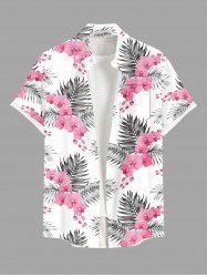 Chemise hawaïenne grande taille à imprimé floral et feuilles, boutons et poches pour homme - Rose Vif S