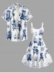 Cat Pirate Ship Rudder Cruise Print Plus Size Matching Hawaii Beach Outfit For Couples -  