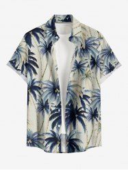 Plus Size Coconut Tree Print Buttons Pocket Hawaii Shirt For Men -  