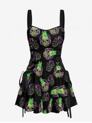 Pinieapple Fruit Juice Print Lace Up Hawaii Tank Dress -  