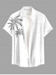 Chemise hawaïenne grande taille à imprimé cocotiers, boutons et poches pour homme - Blanc 6XL