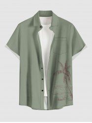 Chemise hawaïenne grande taille pour homme, imprimée de cocotiers et de paysages marins, avec boutons et poche. - Vert 5XL