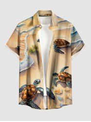 Chemise à poches boutonnées grande taille pour homme, imprimée tortues marines, créatures hawaïennes. - café lumière XL