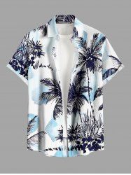 Plus Size Coconut Tree Plant Leaf Print Hawaii Button Pocket Shirt For Men -  