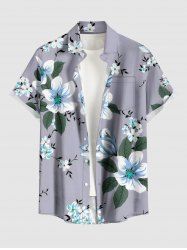 Chemise hawaïenne à imprimé floral, feuilles et branches, grande taille, avec poche boutonnée, pour hommes - Gris 6XL