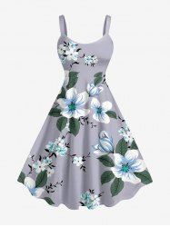 Robe trapèze hawaïenne à imprimé fleurs et feuilles grande taille - Gris Clair 5X
