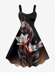 Plus Size Ombre Flower Leaf Print Hawaii A Line Dress -  