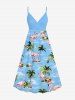 Coconut Tree Flamingo Hibiscus Flower Sea Print Plus Size Matching Hawaii Beach Outfit For Couples -  