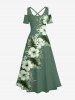 Tropical Leaf Hibiscus Flowers Print Cold Shoulder Crisscross Hawaii Maxi Dress -  