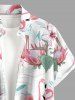 Chemise hawaïenne grande taille pour homme, à imprimé tropical flamants roses et feuilles, boutons et poche. - Blanc 2XL