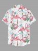 Plus Size Flamingo Flowers Leaf Tropical Print Buttons Pocket Hawaii Shirt For Men -  
