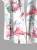 Plus Size Flamingo Flowers Leaf Tropical Print Buttons Pocket Hawaii Shirt For Men -  