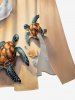 Robe midi trapèze grande taille à imprimé tortues marines et créatures hawaïennes, avec poches fendues. - café lumière 2X