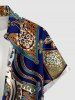 Chemise à poches boutonnées à imprimé géométrique ethnique grande taille pour hommes - Bleu Marine S