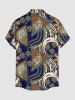 Chemise à poches boutonnées à imprimé géométrique ethnique grande taille pour hommes - Bleu Marine S