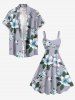 Robe trapèze hawaïenne à imprimé fleurs et feuilles grande taille - Gris Clair 5X