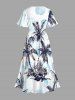 Robe midi trapèze grande taille à imprimé feuilles de cocotier, style hawaïen, avec poches fendues - Blanc 1X
