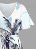 Robe midi trapèze grande taille à imprimé feuilles de cocotier, style hawaïen, avec poches fendues - Blanc 1X
