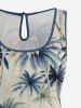 Plus Size Coconut Tree Print Cinched Hawaii Romper -  
