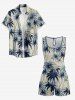 Plus Size Coconut Tree Print Cinched Hawaii Romper -  