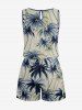 Plus Size Coconut Tree Print Cinched Hawaii Romper -  