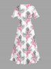 Plus Size Flower Leaf Print Split Hawaii Midi Dress -  