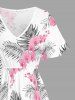 Plus Size Flower Leaf Print Split Hawaii Midi Dress -  