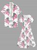 Robe mi-longue hawaïenne fendue à imprimé floral et feuilles grande taille - Rose Vif 6X