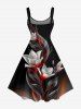 Plus Size Ombre Flower Leaf Print Hawaii A Line Dress -  