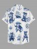 Plus Size Cat Pirate Ship Rudder Cruise Print Buttons Pocket Hawaii Shirt For Men -  