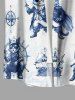 Plus Size Cat Pirate Ship Rudder Cruise Print Buttons Pocket Hawaii Shirt For Men -  