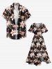 Robe mi-longue fendue hawaïenne à imprimé flamants roses et hibiscus, fleurs tropicales et feuilles, grande taille - Noir XXS