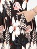 Robe mi-longue fendue hawaïenne à imprimé flamants roses et hibiscus, fleurs tropicales et feuilles, grande taille - Noir XXS