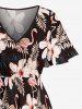 Robe mi-longue fendue hawaïenne à imprimé flamants roses et hibiscus, fleurs tropicales et feuilles, grande taille - Noir XXS