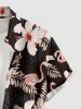 Chemise hawaïenne grande taille pour homme, à imprimé flamants roses et hibiscus, feuilles tropicales, boutons et poche. - Noir 4XL