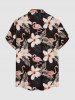Chemise hawaïenne grande taille pour homme, à imprimé flamants roses et hibiscus, feuilles tropicales, boutons et poche. - Noir 4XL