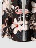 Chemise hawaïenne grande taille pour homme, à imprimé flamants roses et hibiscus, feuilles tropicales, boutons et poche. - Noir 4XL