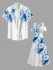 Robe longue hawaïenne grande taille à imprimé floral tropical et hibiscus, épaules dénudées et bretelles croisées. - Blanc XXS