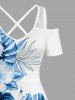 Plus Size Tropical Leaf Hibiscus Flowers Print Cold Shoulder Crisscross Hawaii Maxi Dress -  