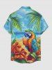 Chemise hawaïenne grande taille pour homme, à imprimé perroquet, fleurs tropicales, feuilles, jus de fruits et paysage marin, boutons et poche. - Bleu clair S