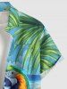 Chemise hawaïenne grande taille pour homme, à imprimé perroquet, fleurs tropicales, feuilles, jus de fruits et paysage marin, boutons et poche. - Bleu clair S