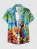 Plus Size Parrot Tropical Flowers Leaf Fruit Juice Seascape Print Buttons Pocket Hawaii Shirt For Men -  