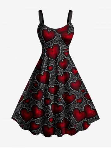 Robe débardeur grande taille à imprimé cœurs et roses pour la Saint-Valentin - BLACK - XS